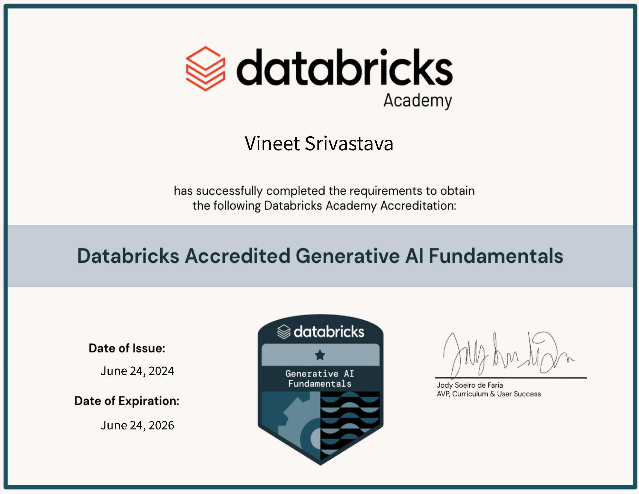 Databricks Generative AI accreditation badge